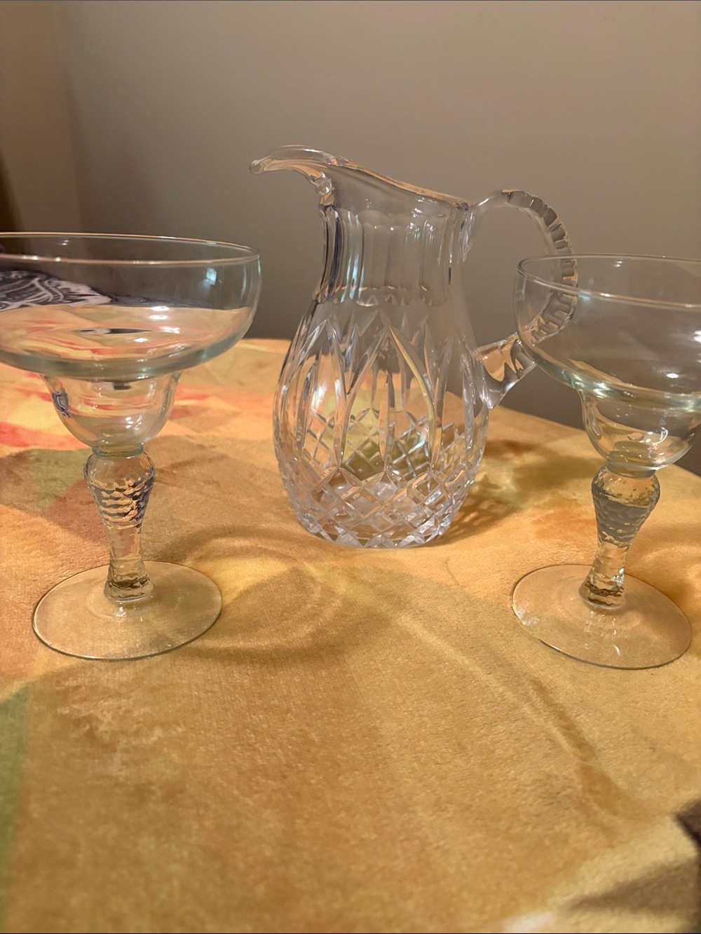 Crystal Cut Glass Pitcher and Coupe Glasses - Clear